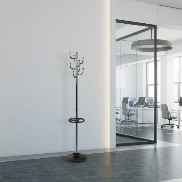 MAUL Garderobenständer MAULpolaris chrome 36,5 x 177 cm (Ø x H) silber/schwarz