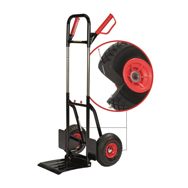 pro-bau-tec Sackkarre PU-1-2-3 49 x 113,5 x 53 cm (B x H x L) 200kg Stahl, pulverbeschichtet schwarz/rot