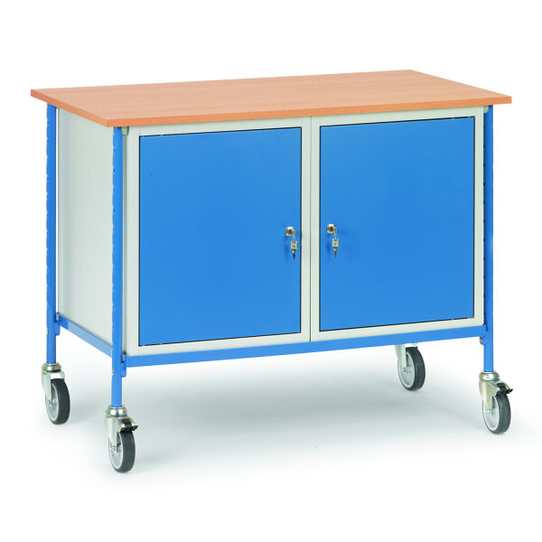 fetra Werkstattwagen 112 x 91 x 65 cm (B x H x T) Flügeltüren lichtgrau/blau/buche