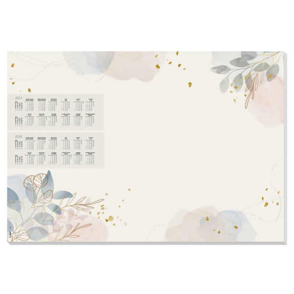 SIGEL Schreibunterlage Pastel Garden 59,5 x 41 cm (B x H) DIN A2 mit Kalender 2 Jahre Papier gold/rosé/lau 30 Bl.
