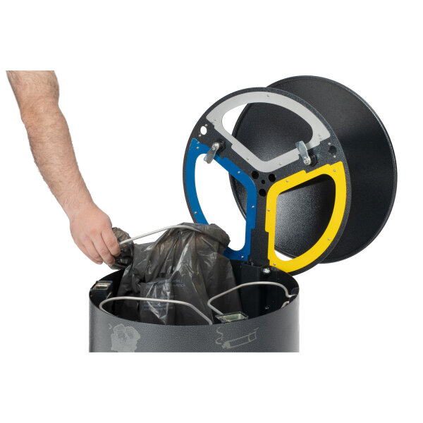 VAR Wertstoffsammelbehälter WSS 80 rund 44 x 81 cm (Ø x H) ohne Griffrand Stahlblech antiksilber 4 Sortierfächer