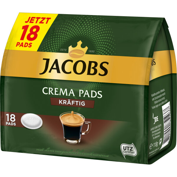 JACOBS Kaffeepads Crema Kräftig 18 x 6,5 g/Pack.